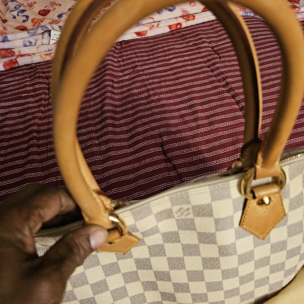 Cream Checkered Top-Handle Women’s Handbag with Tan Trim